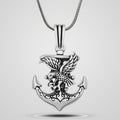 Men's oxidized 925 sterling silver eagle and anchor pendant necklace