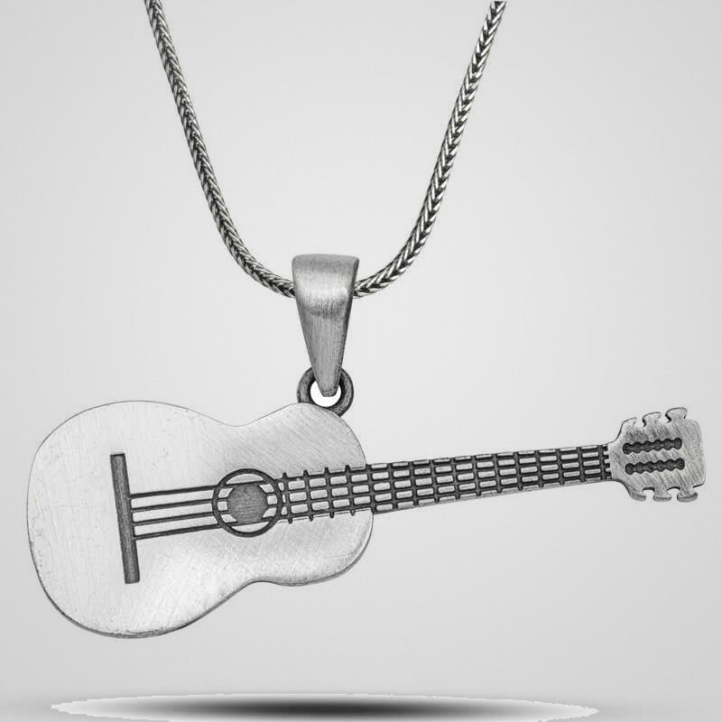 Men's 925 sterling silver acoustic guitar pendant necklace