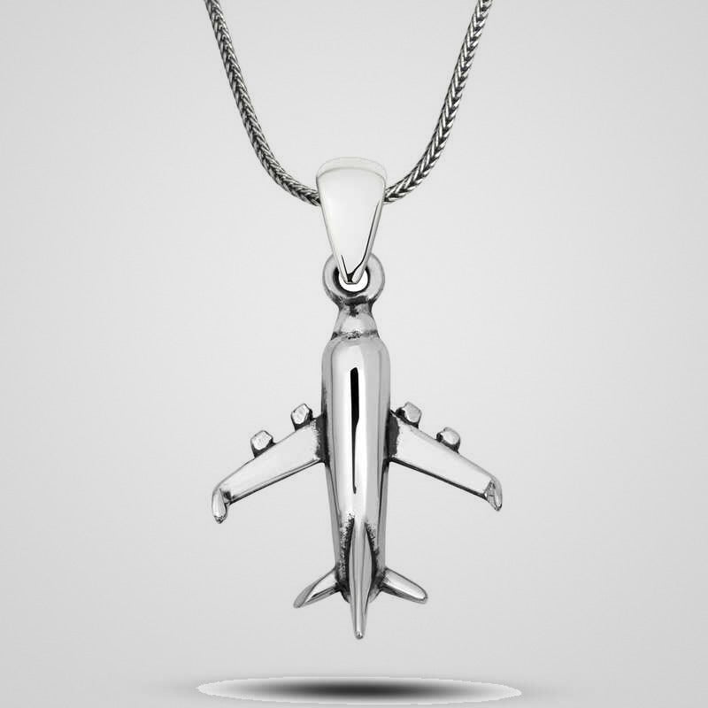 Men's 925 sterling silver airplane pendant necklace