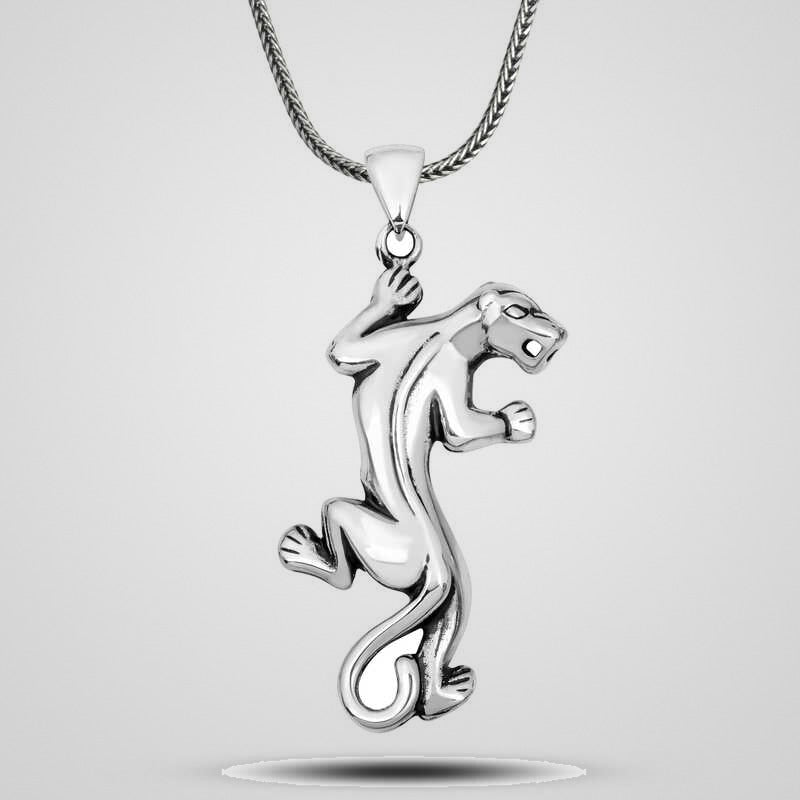 Men's oxidized 925 sterling silver tiger pendant necklace
