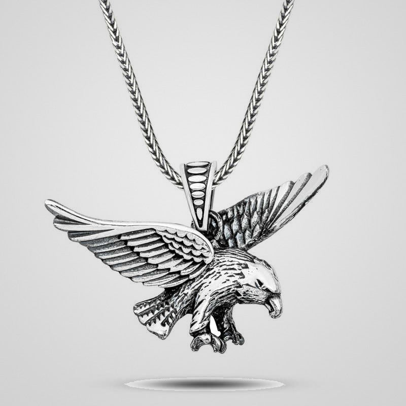 Men's oxidized 925 sterling silver flying eagle pendant necklace