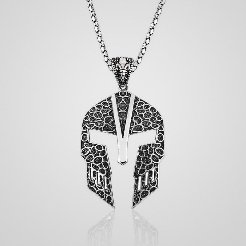 Men's oxidized 925 sterling silver gladiator helmet pendant necklace