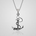Men's oxidized 925 sterling silver anchor pendant necklace with wrapped rope