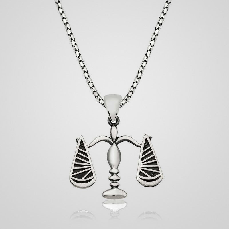 Men's oxidized 925 sterling silver scales of justice pendant necklace