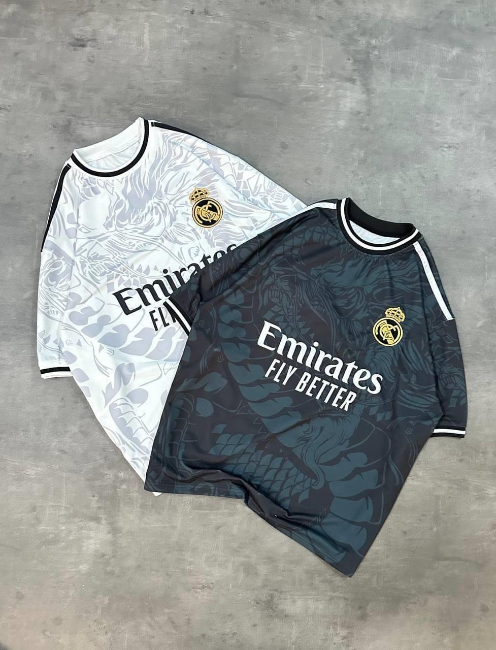 Real Madrid Dragon Print Oversized T-shirt - Premium 2-Thread Lycra Blend.