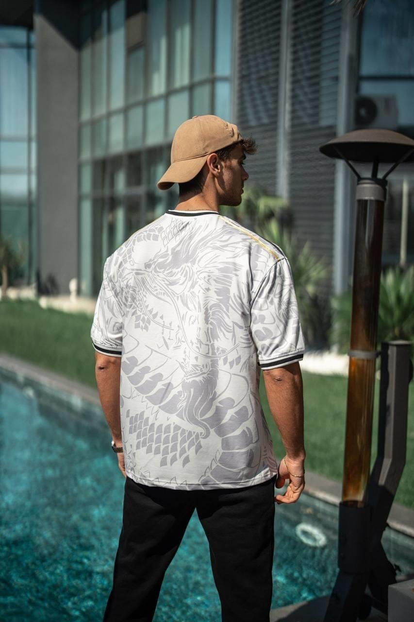 Real Madrid Dragon Print Oversized T-shirt - Premium 2-Thread Lycra Blend.