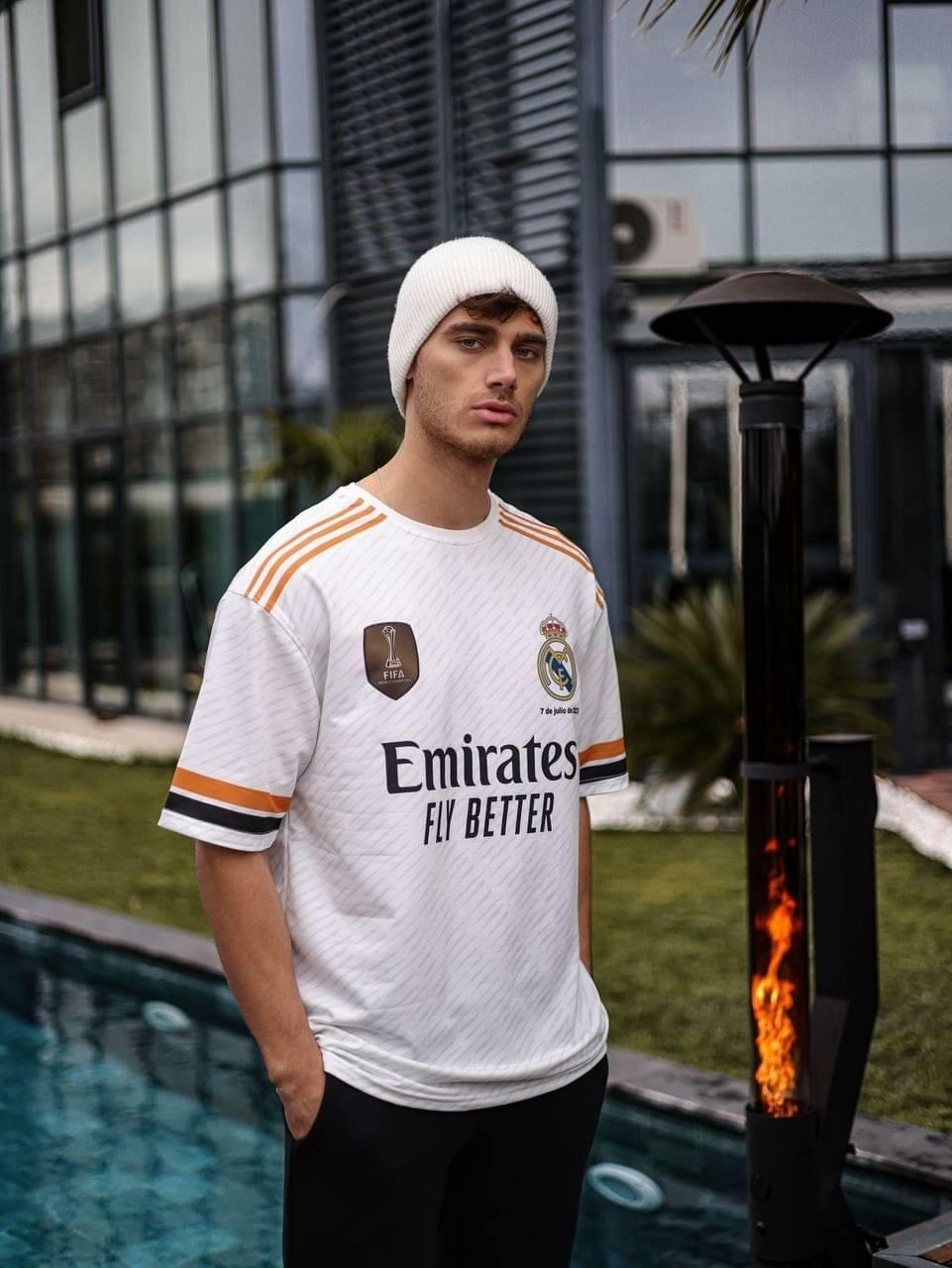 Real Madrid Oversized T-shirt with Logo - Lycra Blend Fabric for Comfort.