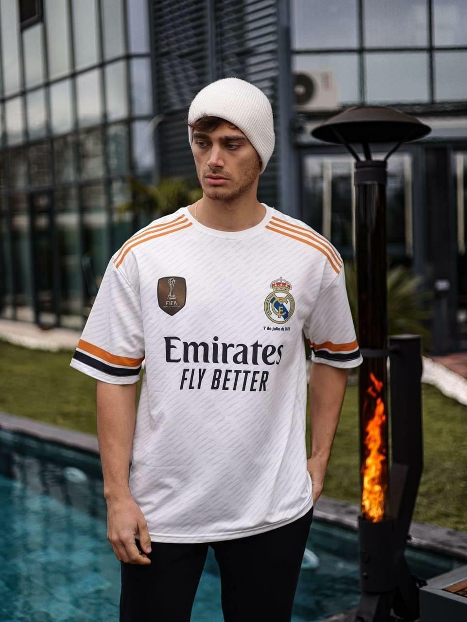 Real Madrid Oversized T-shirt with Logo - Lycra Blend Fabric for Comfort.