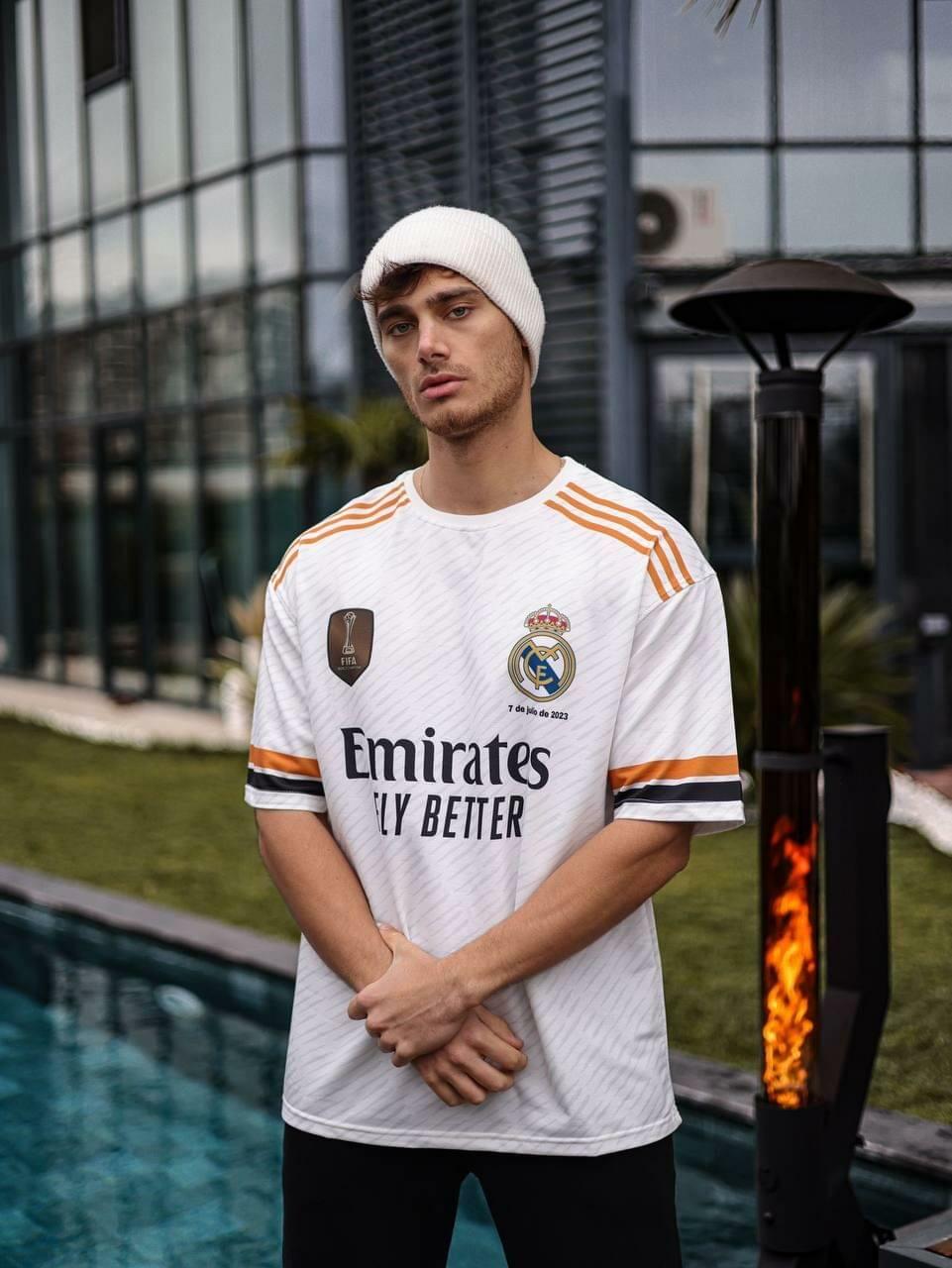 Real Madrid Oversized T-shirt with Logo - Lycra Blend Fabric for Comfort.