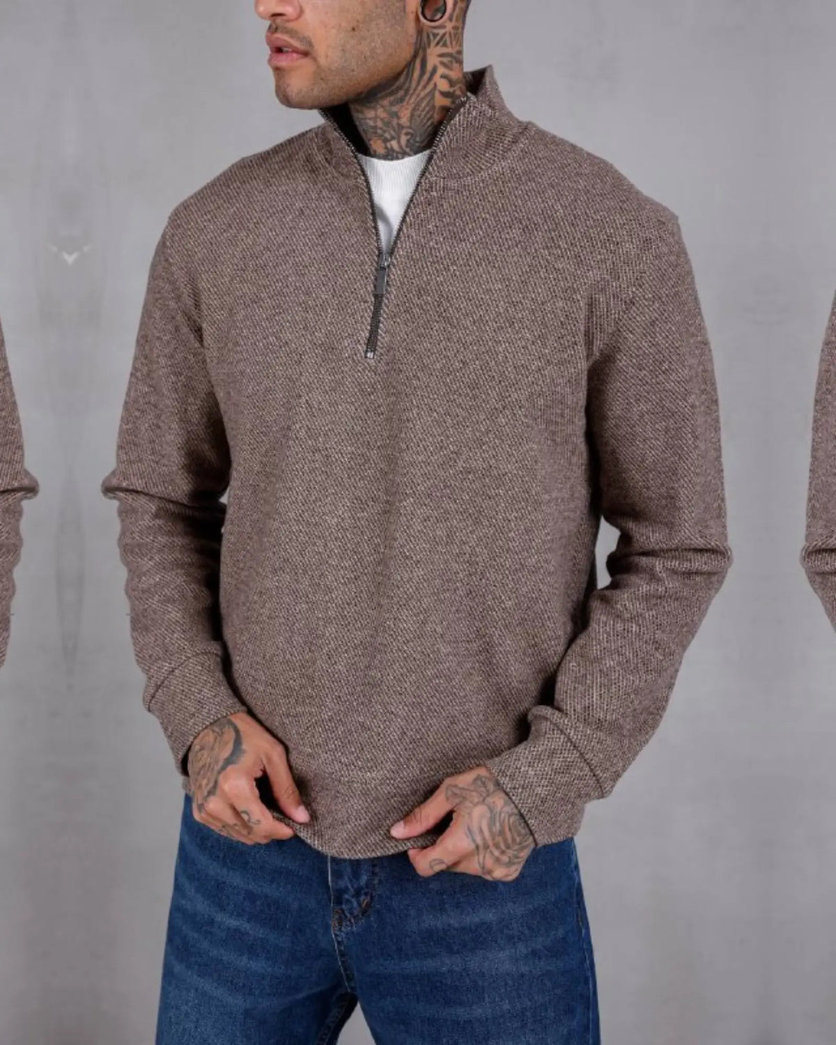 Recycled Knit Half-Zip Mock Neck Sweatshirt in mink, photo 1