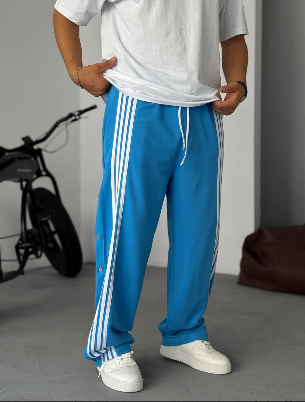 Unisex Oversize Tearaway Track Pants with Side Stripes – Black