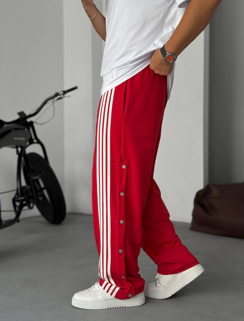 Unisex Oversize Tearaway Track Pants with Side Stripes – Red