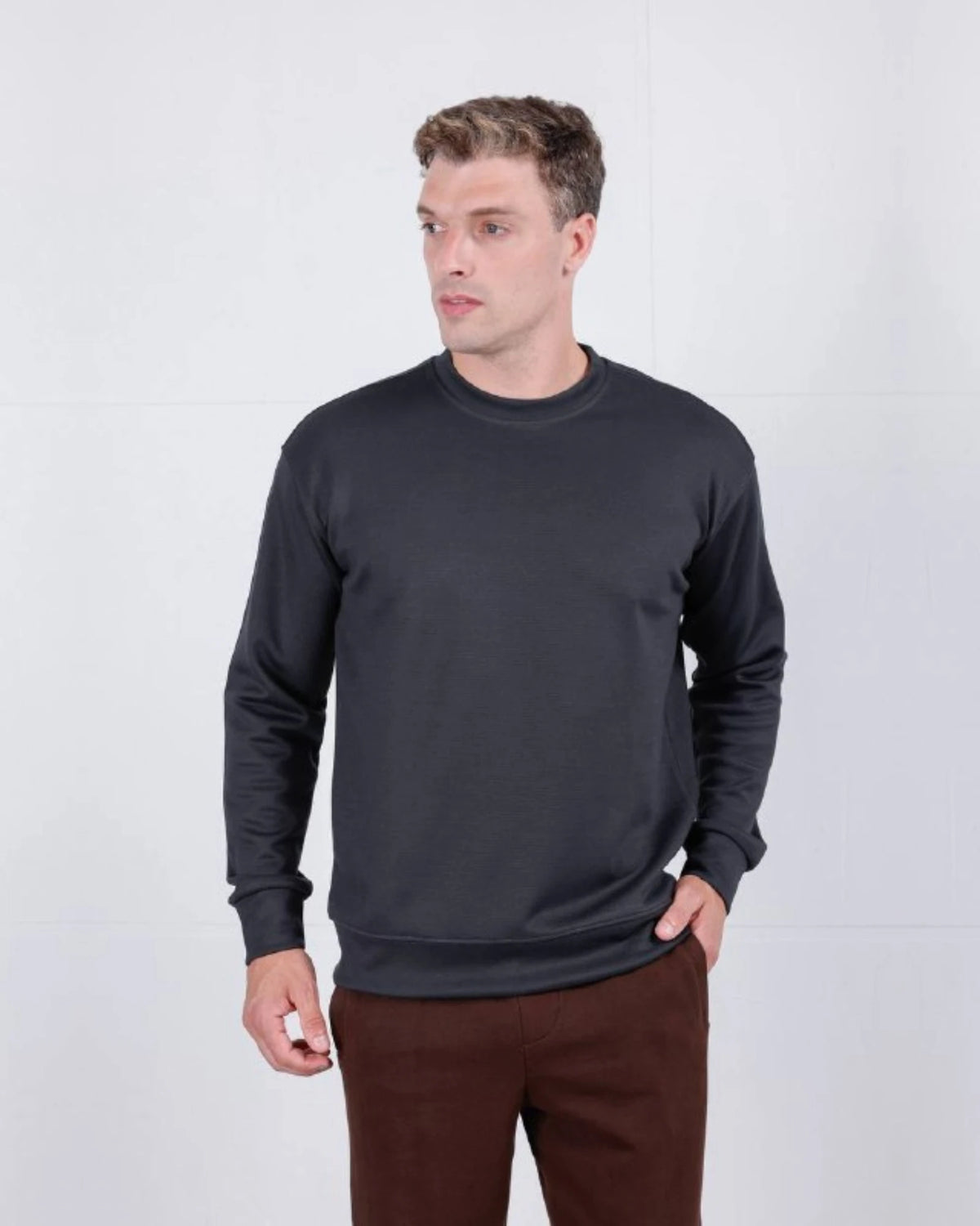 Ribbed Crew Neck Sweatshirt in anthracite, photo 1
