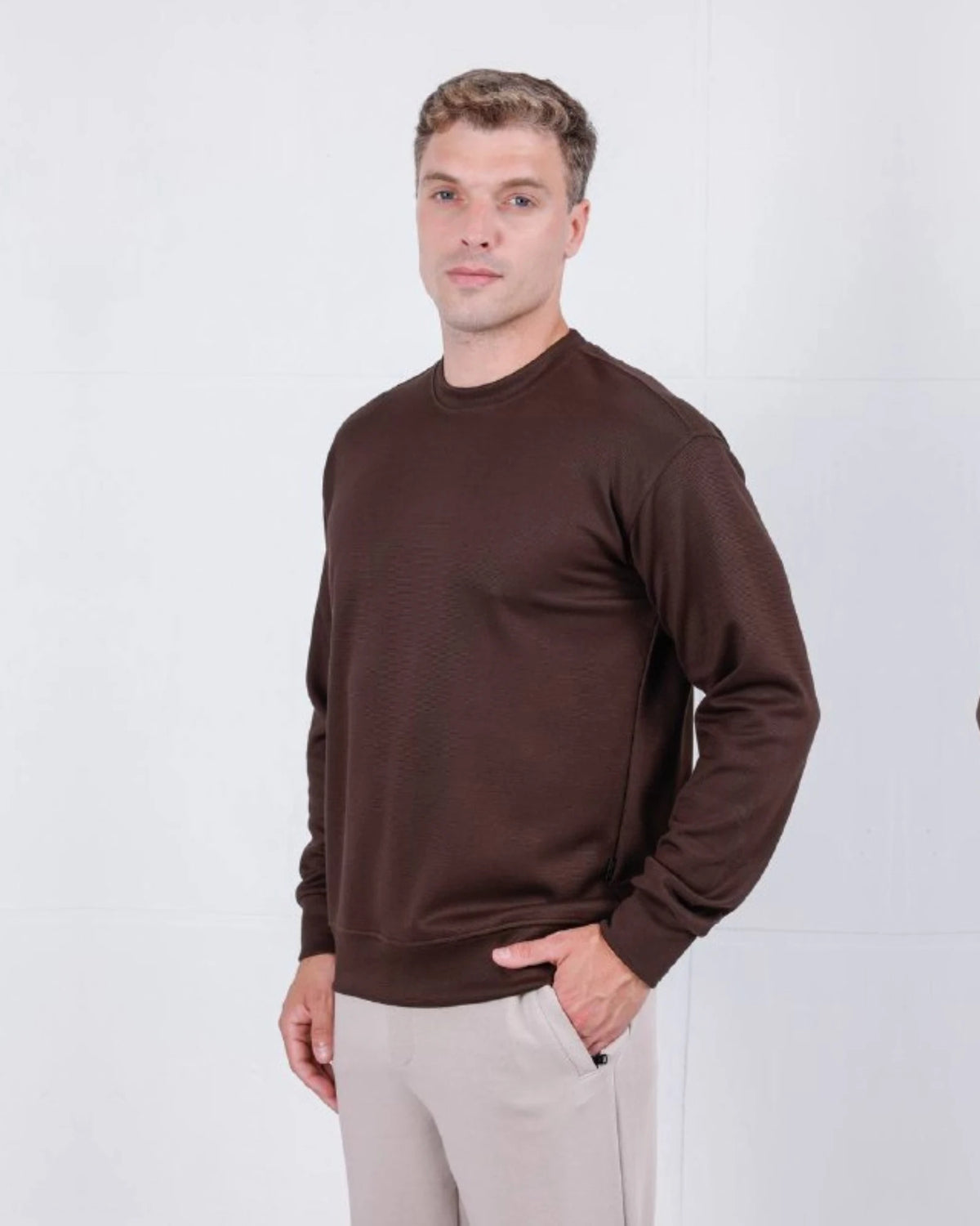 Ribbed Crew Neck Sweatshirt in brown, photo 1