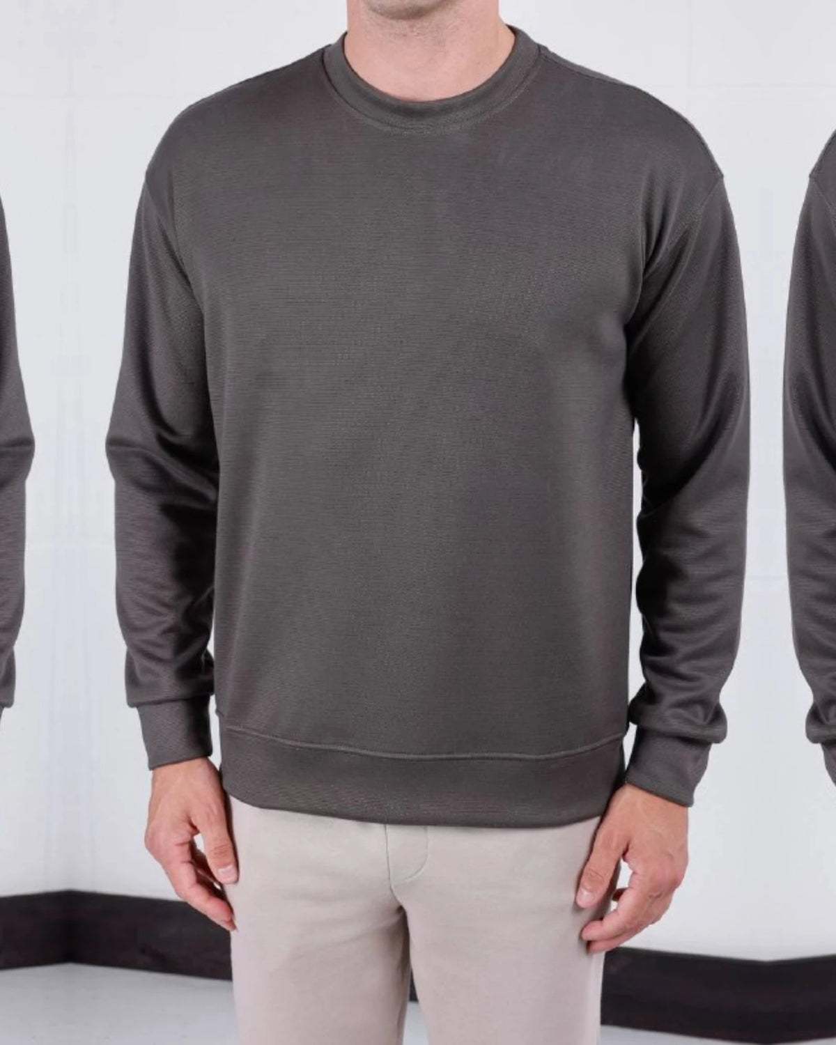 Ribbed Crew Neck Sweatshirt in khaki, photo 1