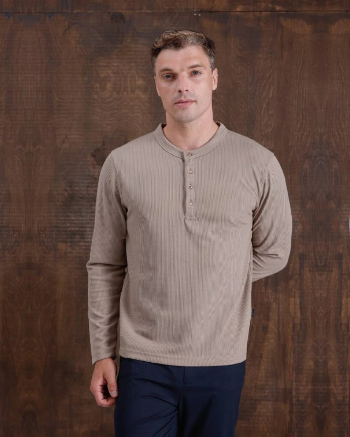 Ribbed Henley Sweatshirt in beige, photo 1