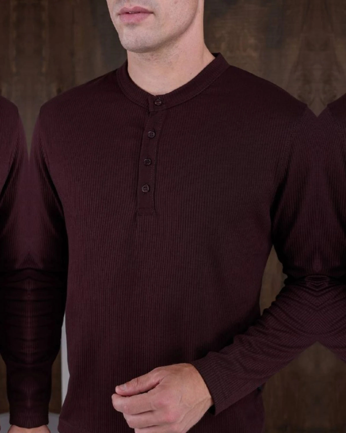 Ribbed Henley Sweatshirt in burgundy, photo 1