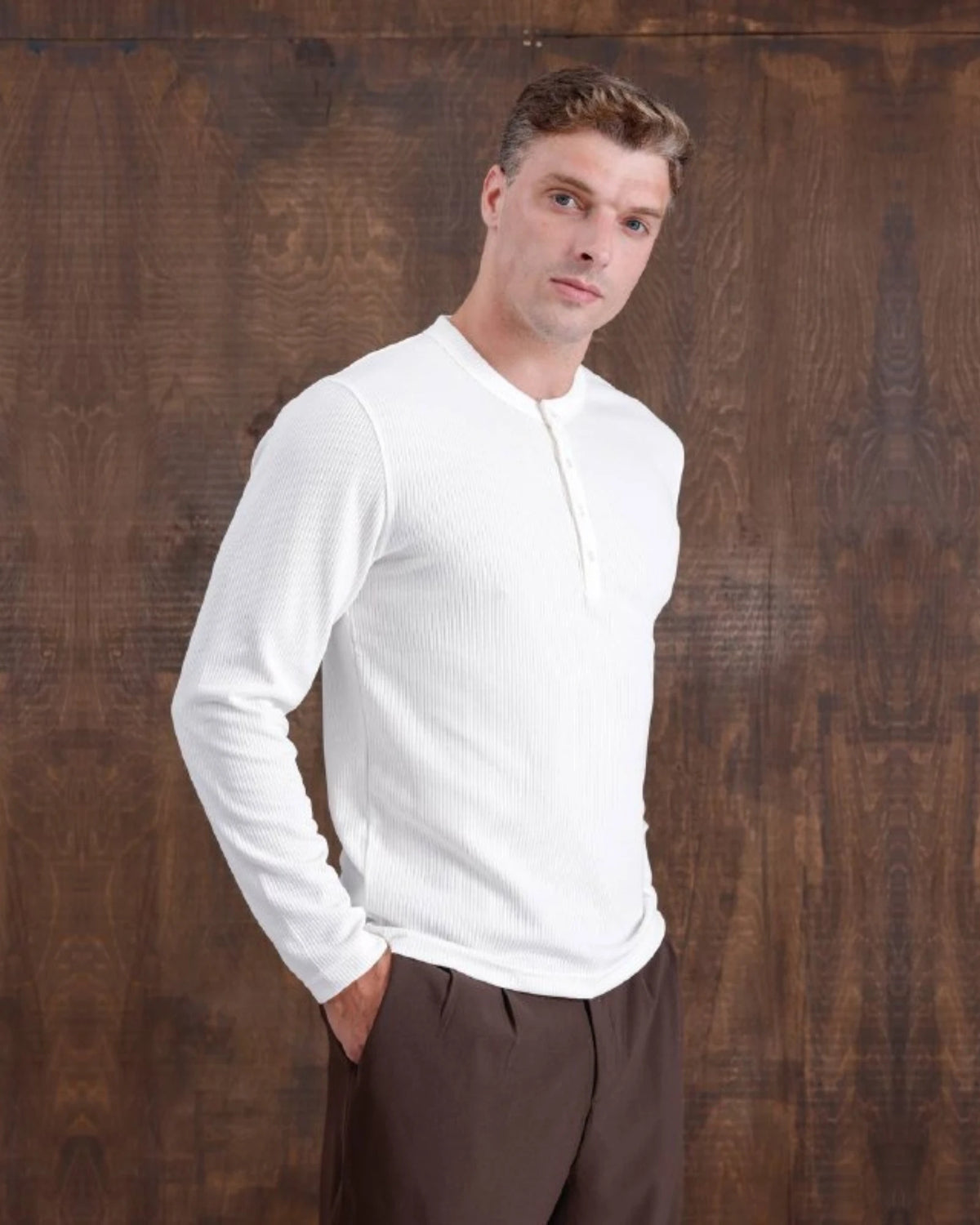 Ribbed Henley Sweatshirt in white, photo 1