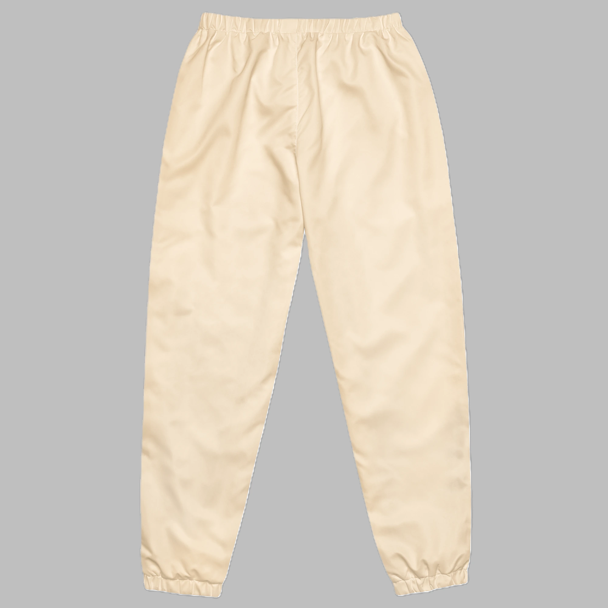 Sand beige unisex streetwear track pants with elastic waistband and cuffs back view