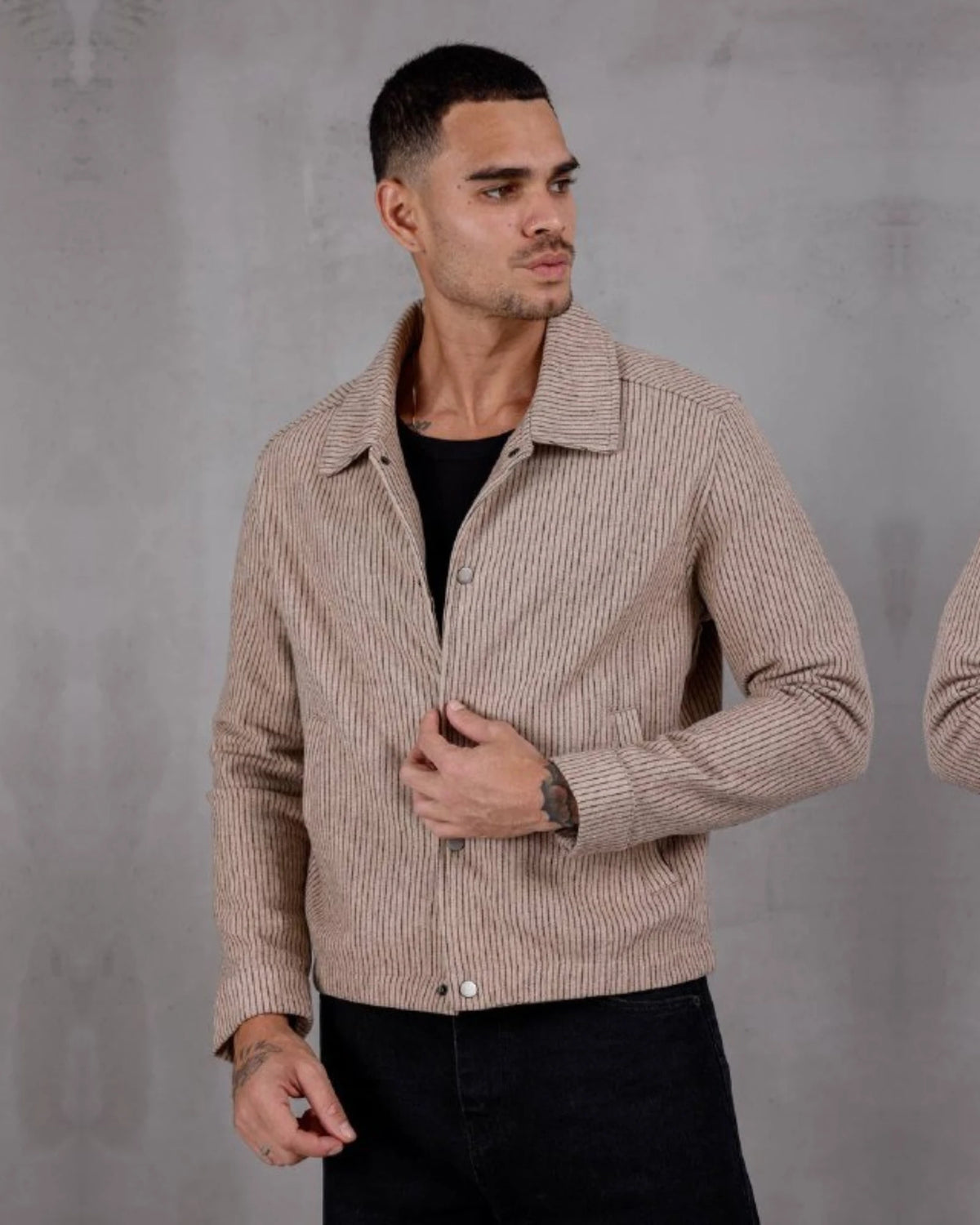 Recycled Knit Snap Button Shirt Jacket in beige, photo 1