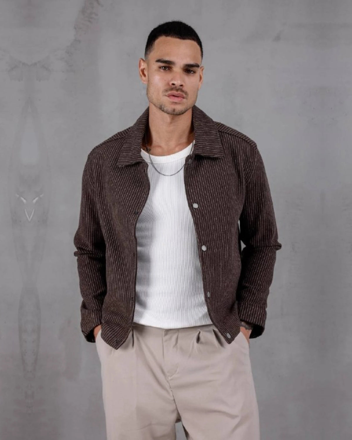 Recycled Knit Snap Button Shirt Jacket in brown, photo 1