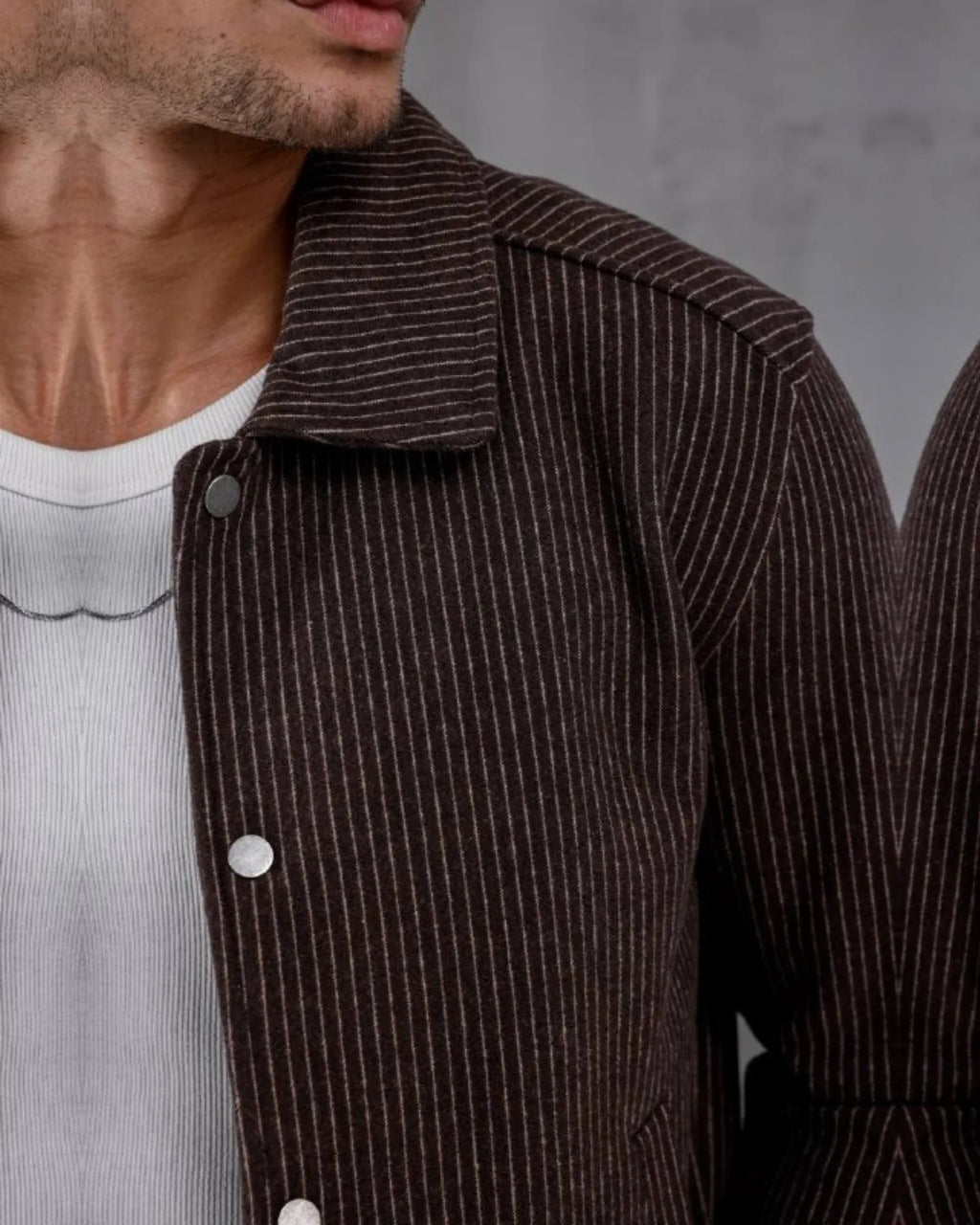 Recycled Knit Snap Button Shirt Jacket in brown, photo 2