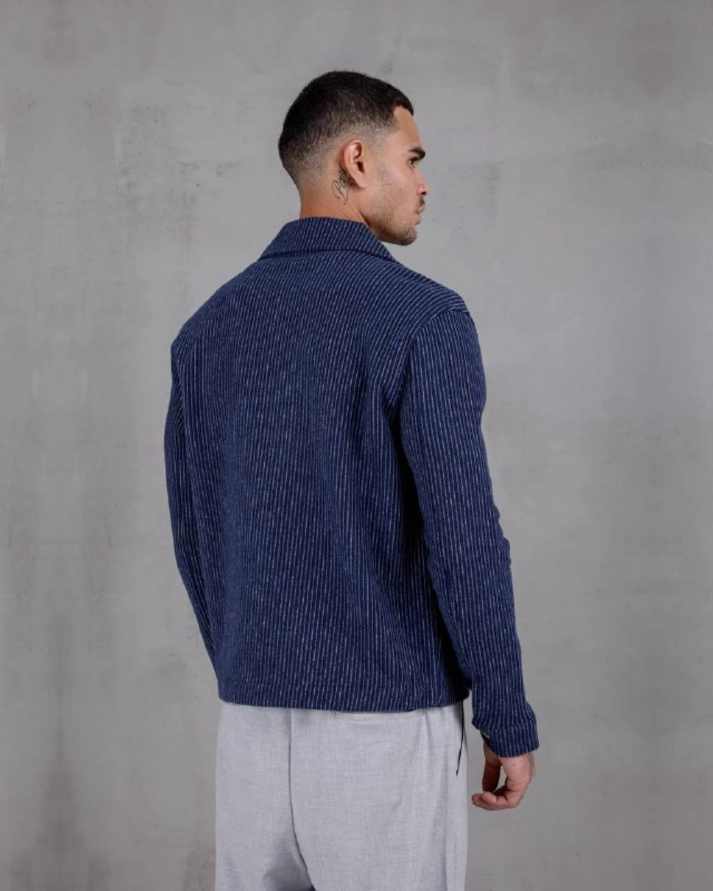 Recycled Knit Snap Button Shirt Jacket in navy, photo 2