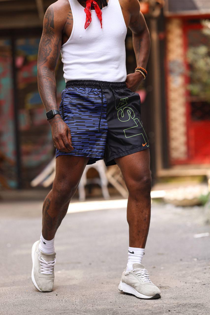 Urban Edge Split Design Men's Shorts – Dual-Tone Street Style with "FAST" Print