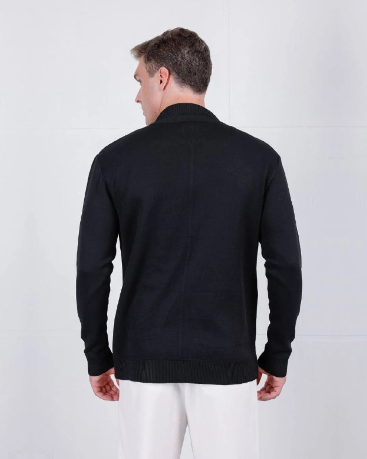 Stand Collar Zip Knit Cardigan in black, photo 3