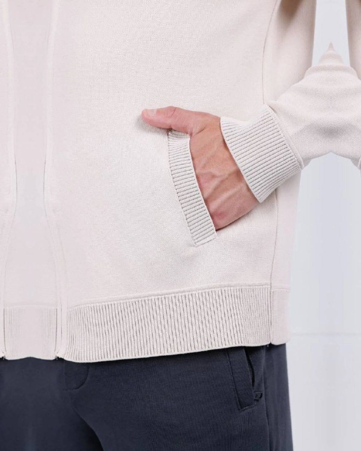 Stand Collar Zip Knit Cardigan in ecru, photo 2