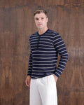 Striped Piqué Henley Sweatshirt in navy, photo 1