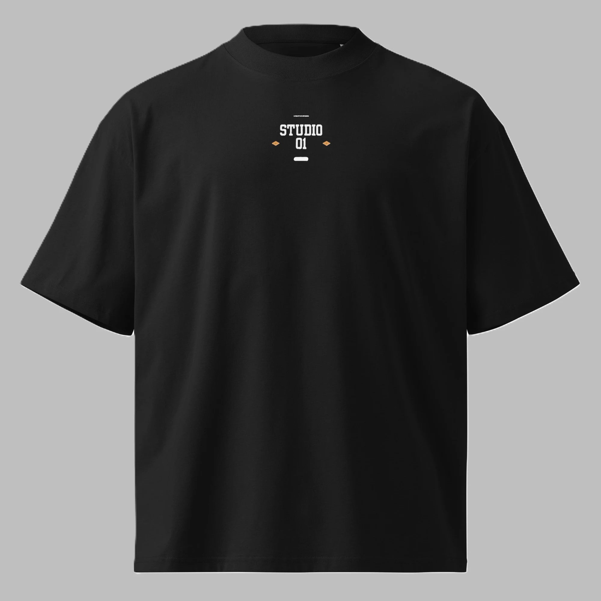 Men's black oversized organic cotton t-shirt with Studio 01 chest logo print