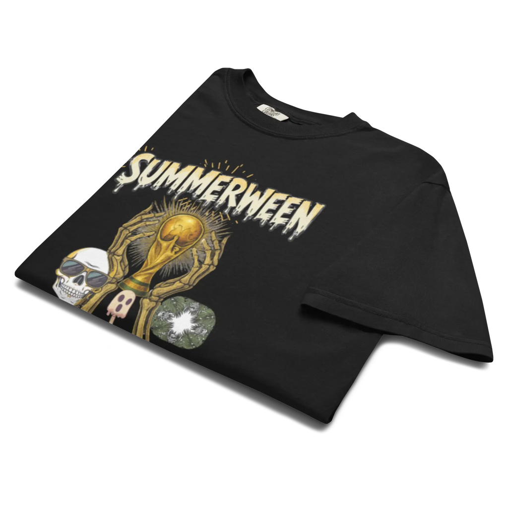 Summerween Skeleton and Trophy Graphic Unisex Garment-Dyed Heavyweight T-Shirt