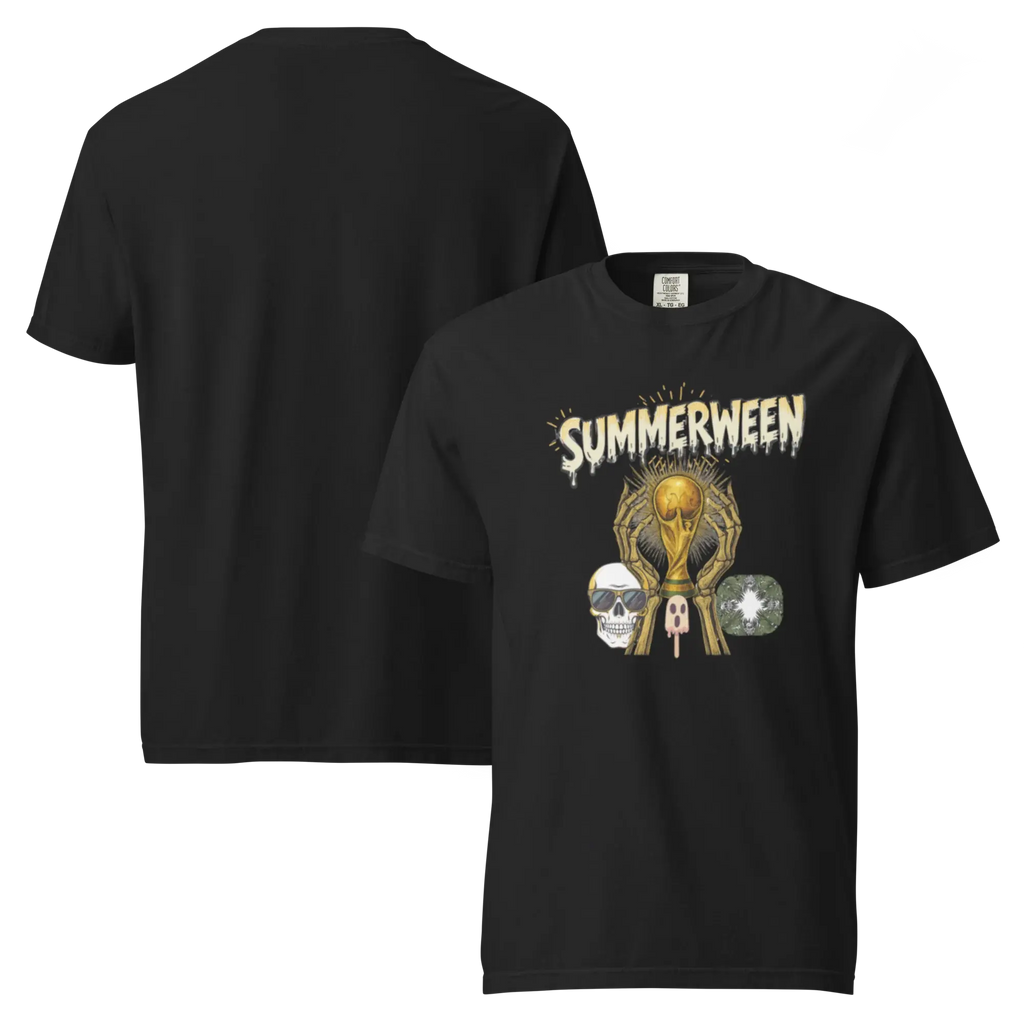 Summerween Skeleton and Trophy Graphic Unisex Garment-Dyed Heavyweight T-Shirt