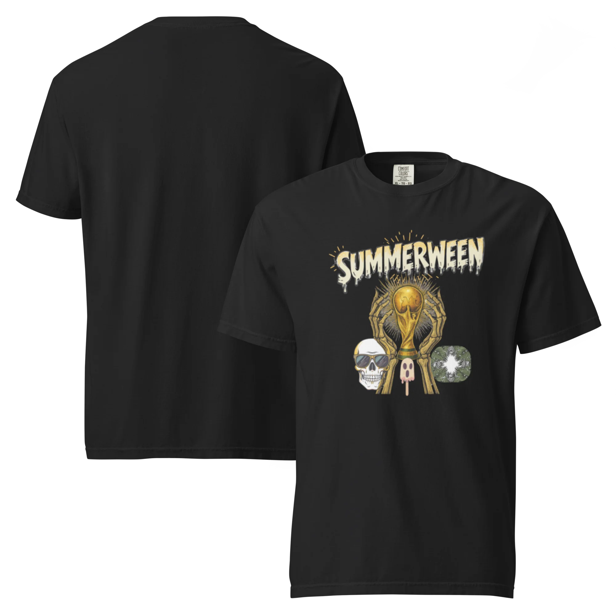 Summerween Skeleton and Trophy Graphic Unisex Garment-Dyed Heavyweight T-Shirt