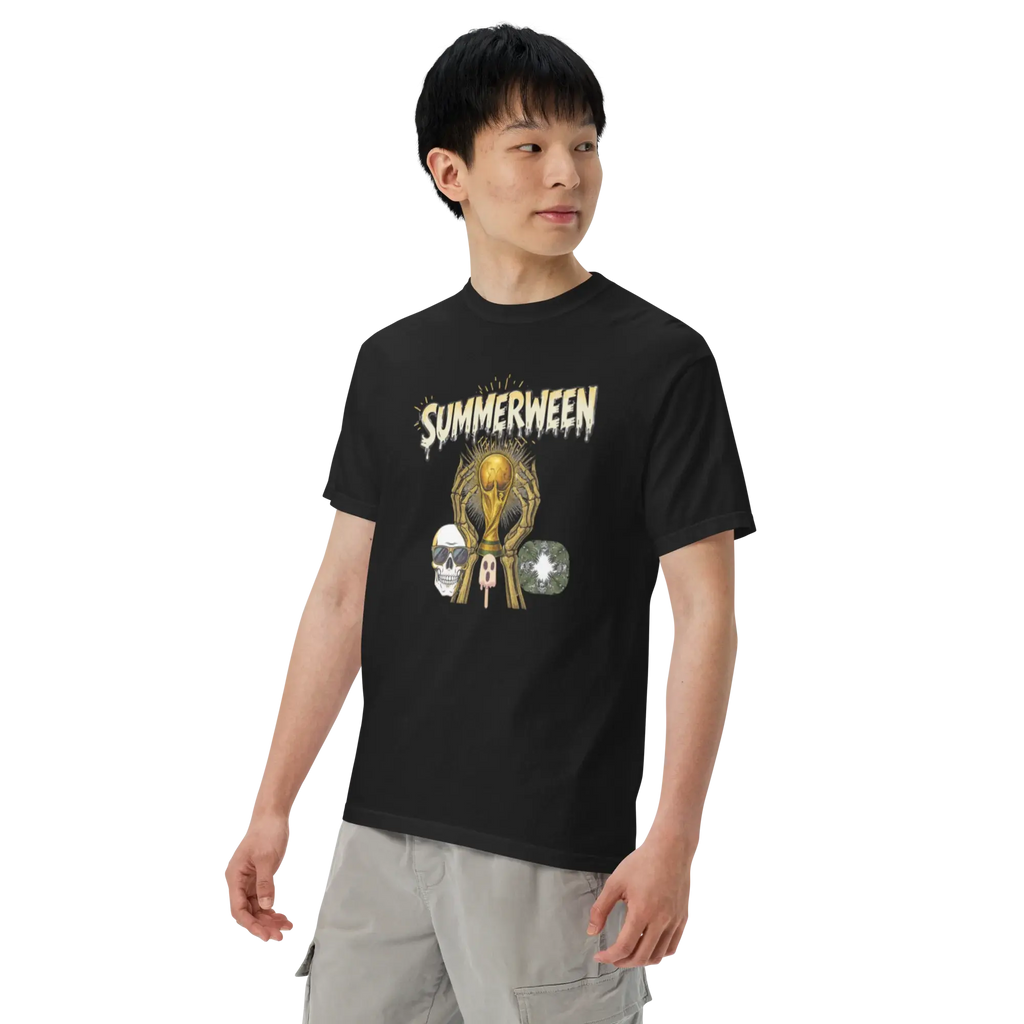 Summerween Skeleton and Trophy Graphic Unisex Garment-Dyed Heavyweight T-Shirt