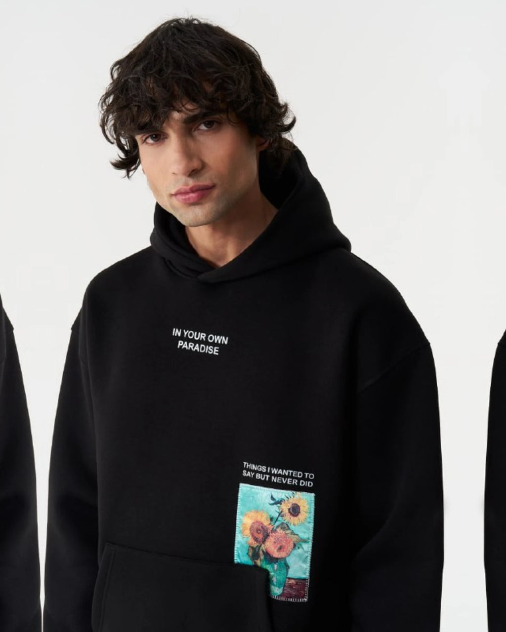 Van Gogh Wheatfield Paradise Oversized Hoodie in Black - detail