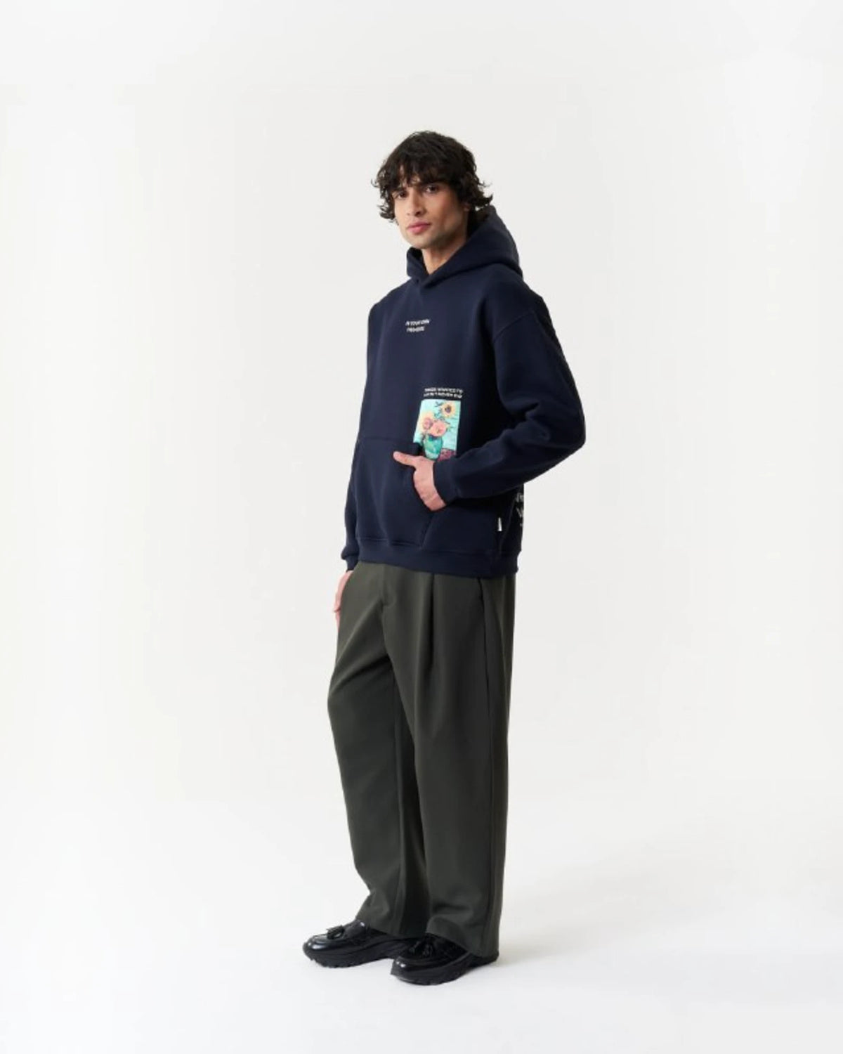 Van Gogh Wheatfield Paradise Oversized Hoodie in Navy - detail