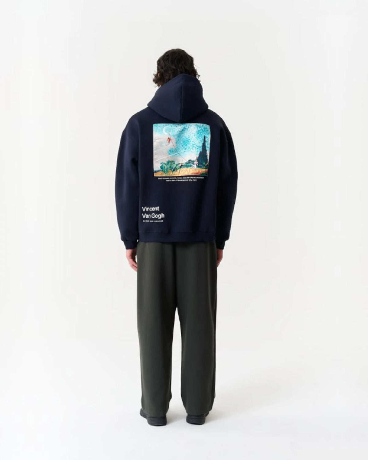 Van Gogh Wheatfield Paradise Oversized Hoodie in Navy - back view