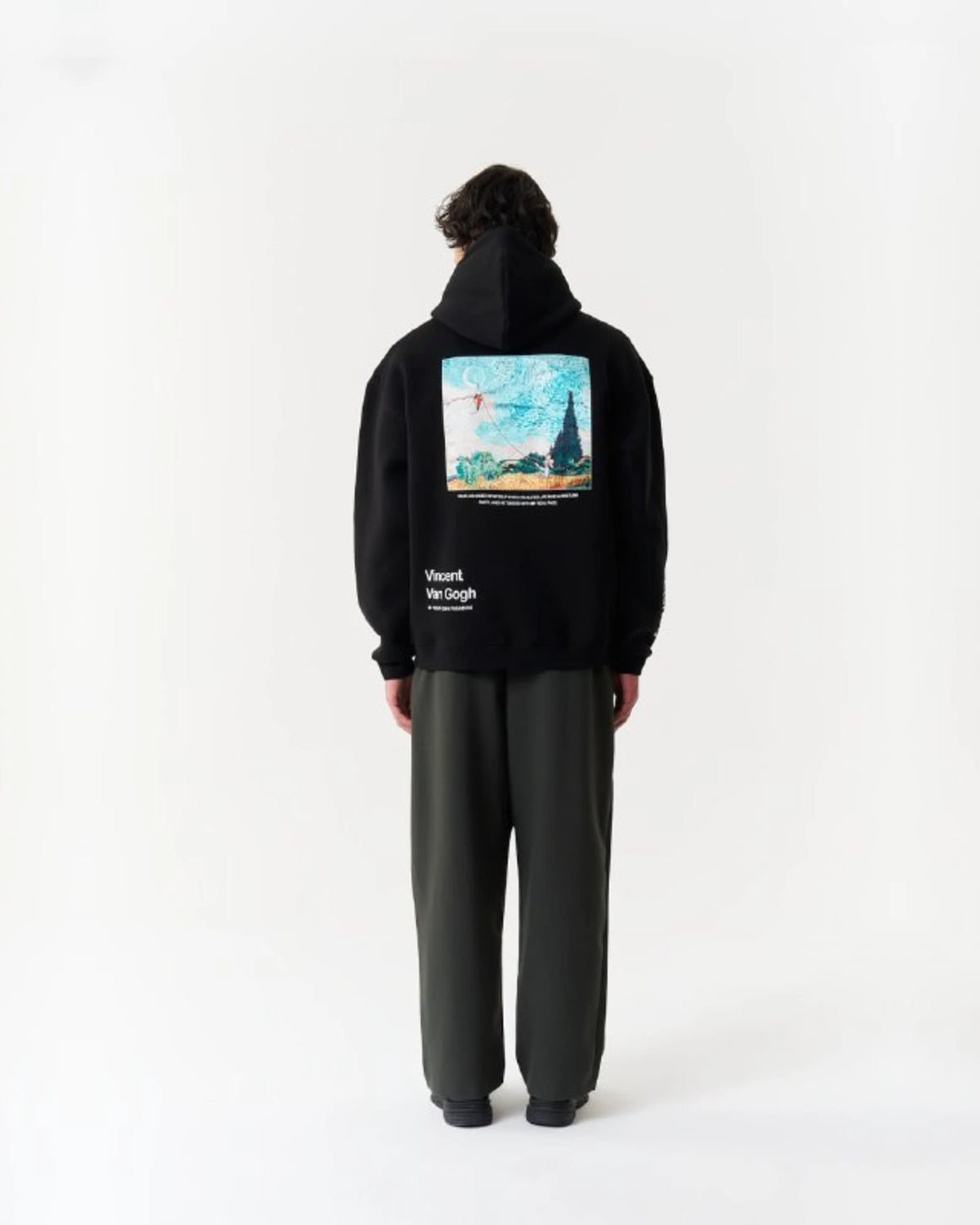 Van Gogh Wheatfield Paradise Oversized Hoodie in Black - back view