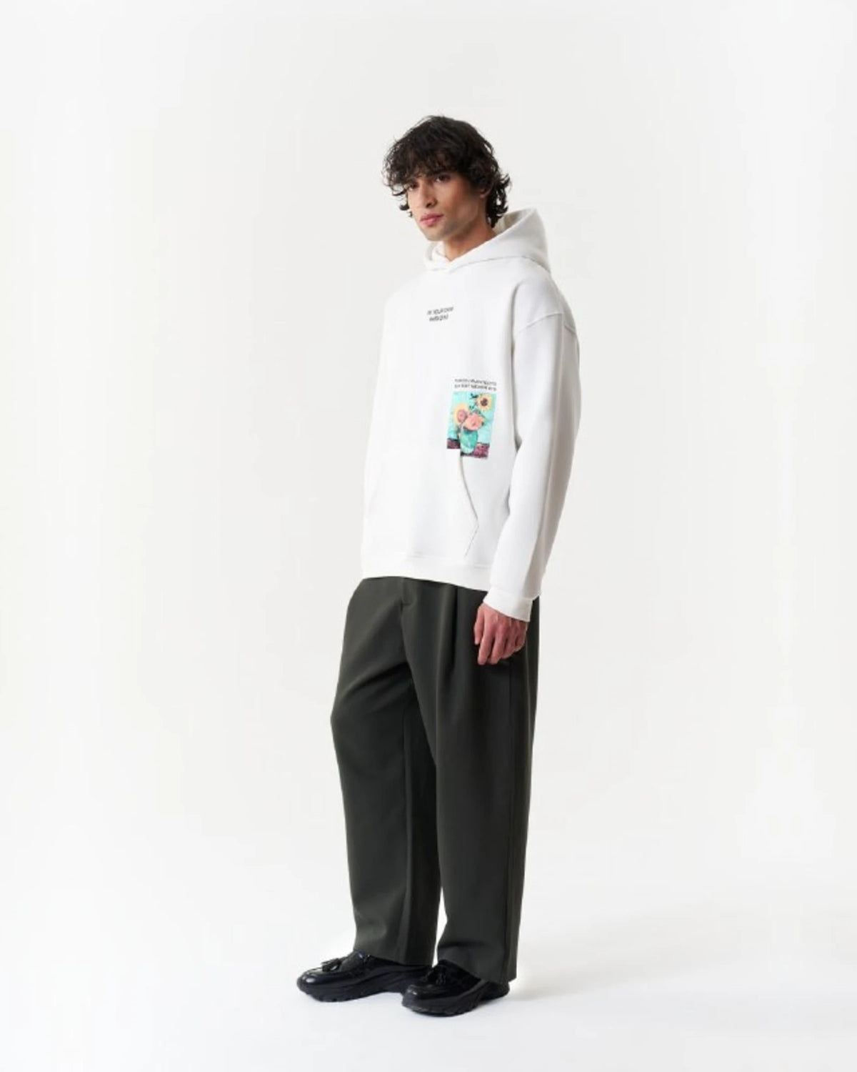 Van Gogh Wheatfield Paradise Oversized Hoodie in White - front view