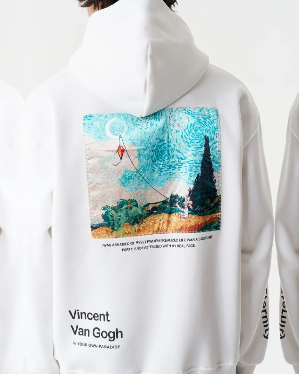 Van Gogh Wheatfield Paradise Oversized Hoodie in White - back view