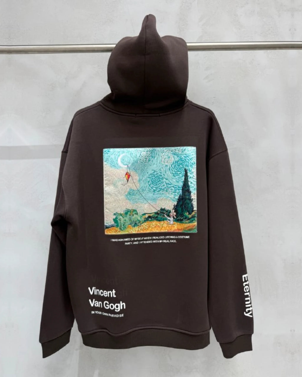 Van Gogh Wheatfield Paradise Oversized Hoodie in Brown - back view