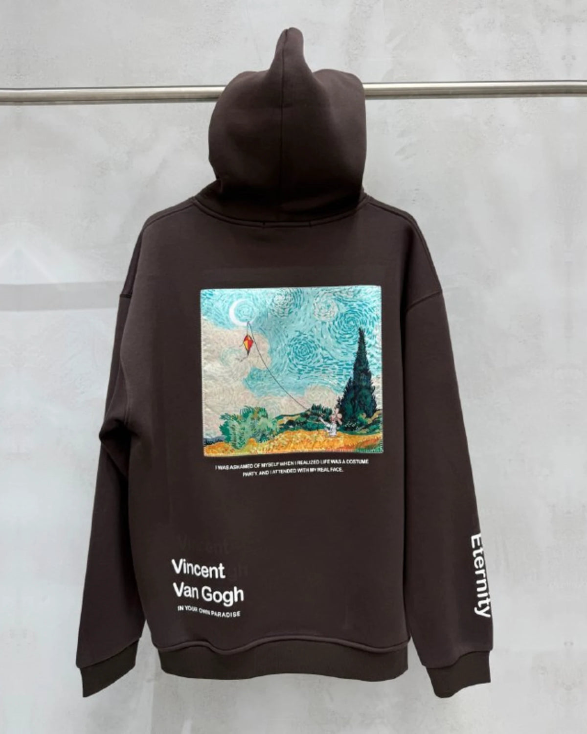Van Gogh Wheatfield Paradise Oversized Hoodie in Brown - back view