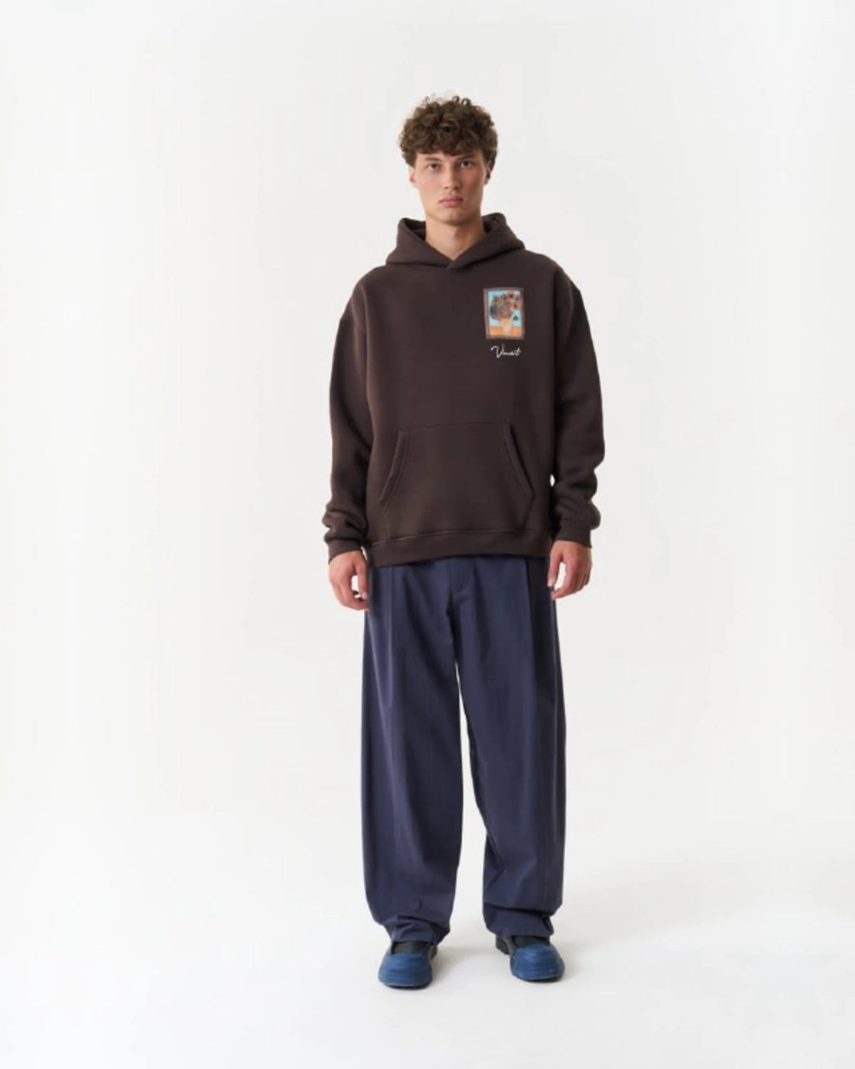 Van Gogh Painter Collage Oversized Hoodie in Brown - front view
