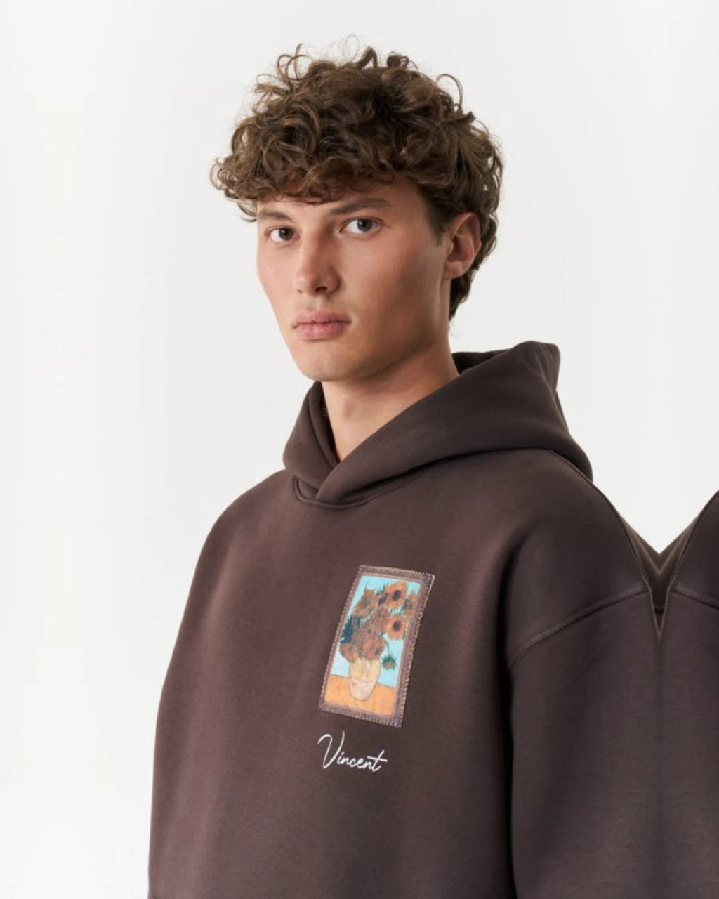 Van Gogh Painter Collage Oversized Hoodie in Brown - detail