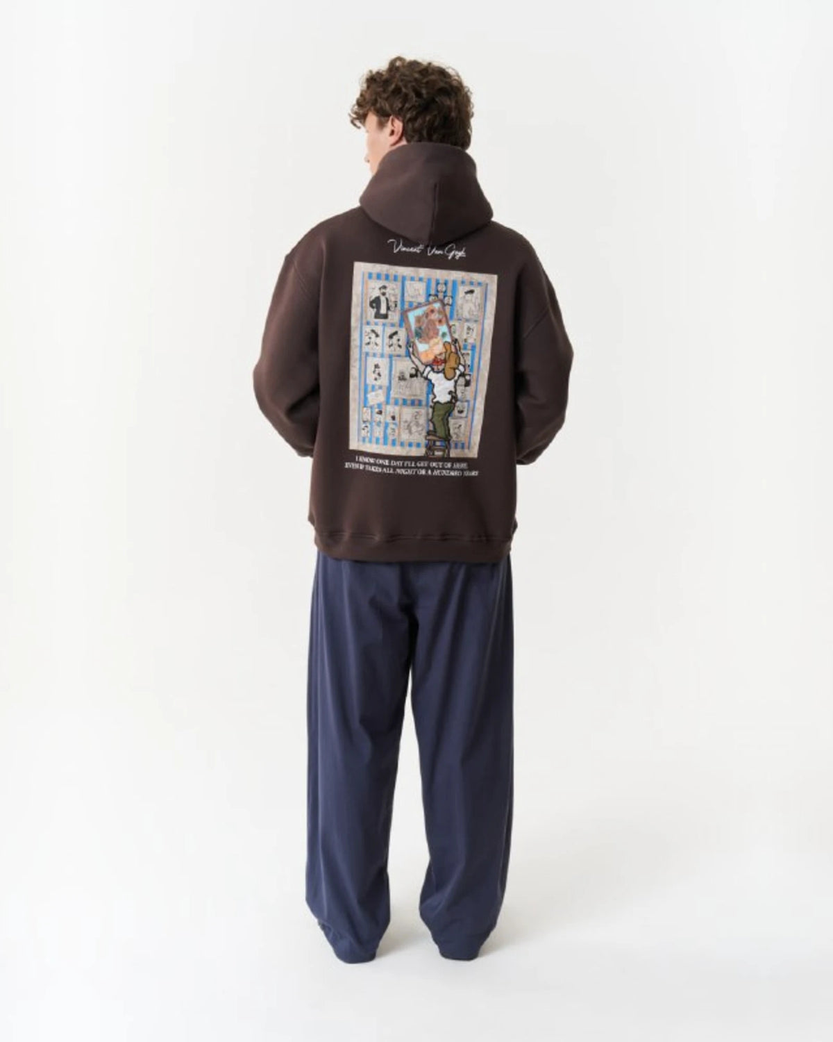 Van Gogh Painter Collage Oversized Hoodie in Brown - back view