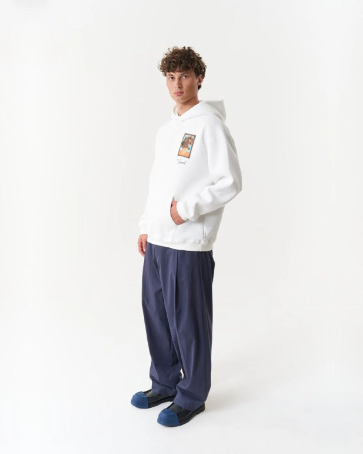 Van Gogh Painter Collage Oversized Hoodie in White - front view