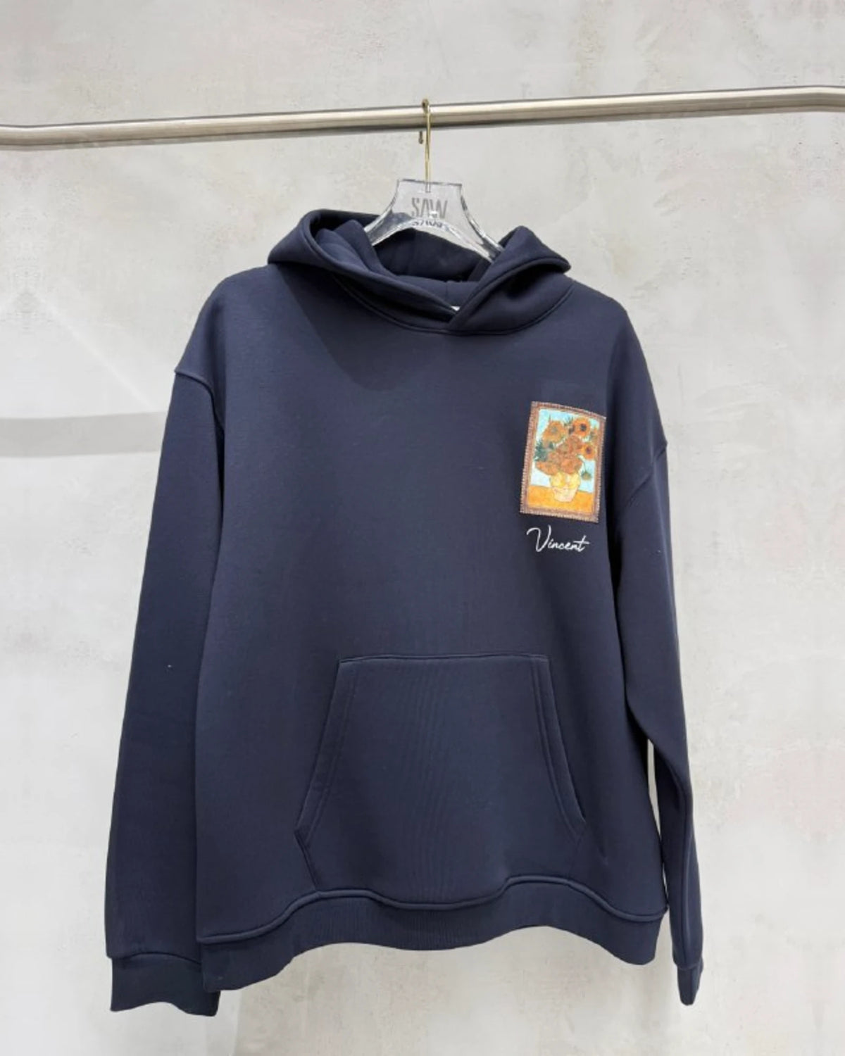 Van Gogh Painter Collage Oversized Hoodie in Navy - front view