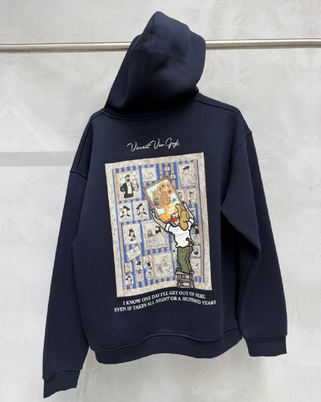 Van Gogh Painter Collage Oversized Hoodie in Navy - back view